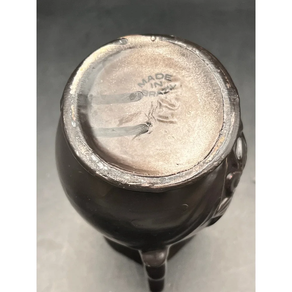 Vintage Black Ceramic Vase Floral Embossing Handles‎ Made in Brazil 5